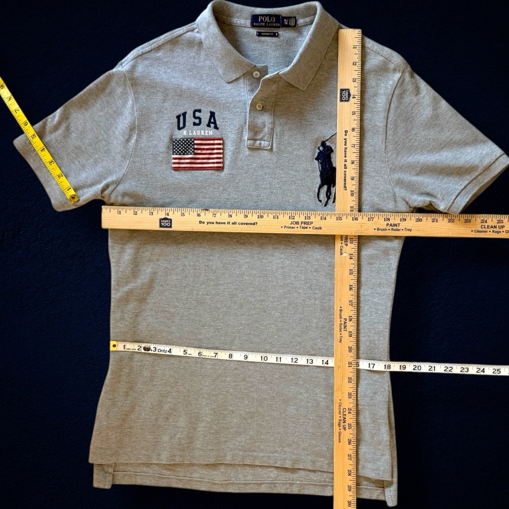 Polo Ralph Lauren USA Flag Polo Shirt XL Custom Fit Athletic V-Fit Gray - Picture 13 of 13